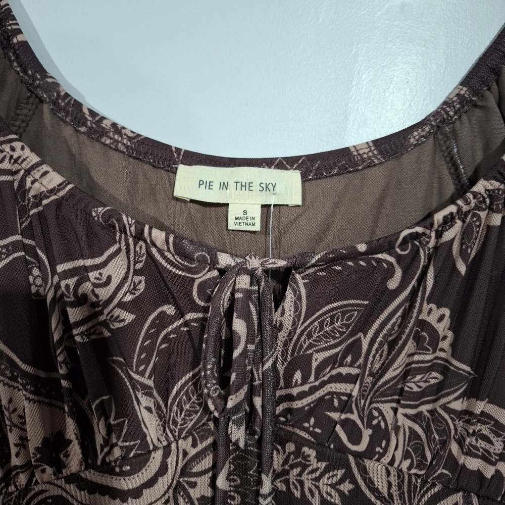 Pie In The Sky Brown Paisley Babydoll Midi Dress Cottagecore Boho Y2K Style Sz S - Picture 10 of 12